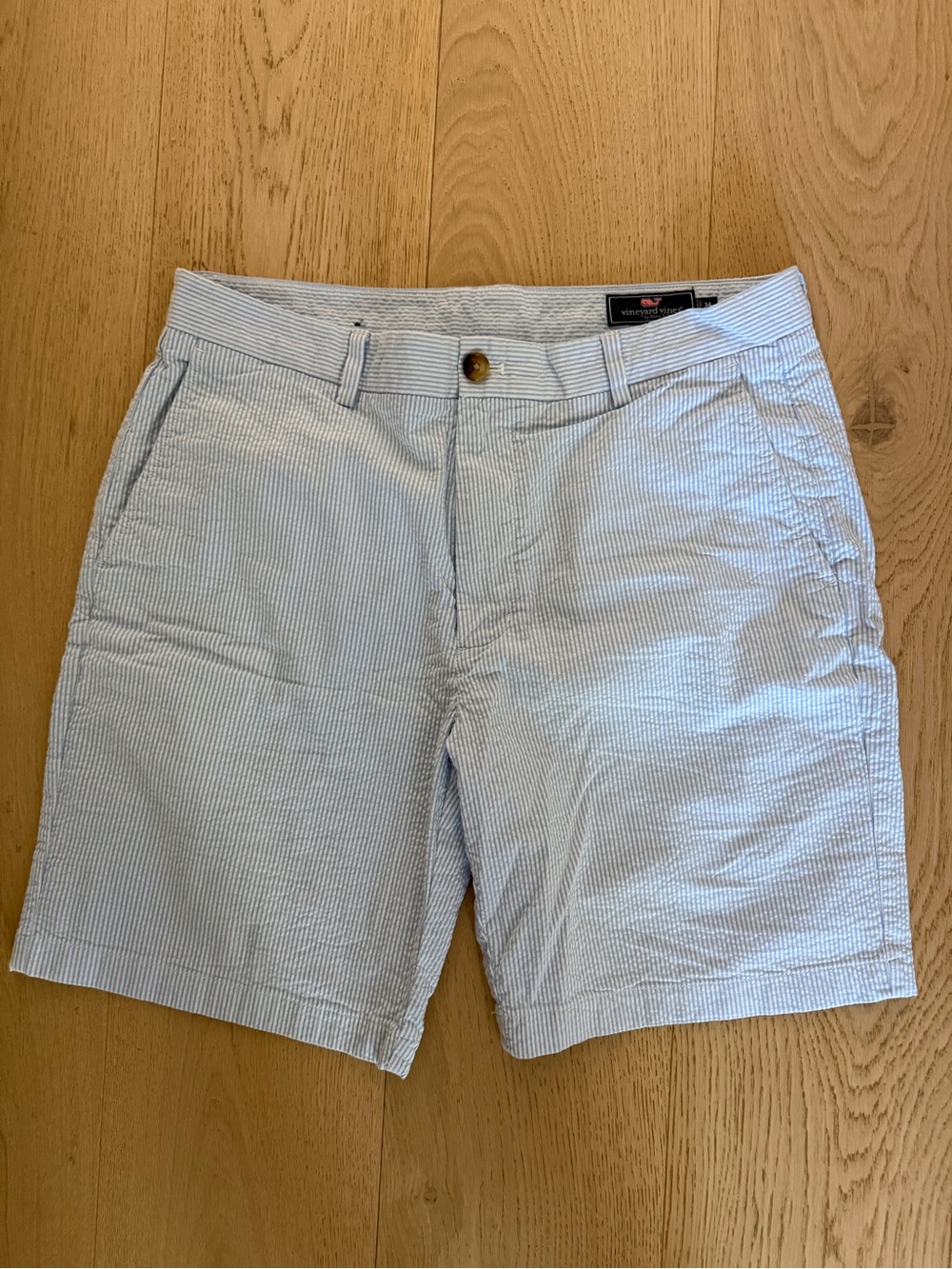 Vineyard Vines Light Blue & White Striped Seersucker Shorts